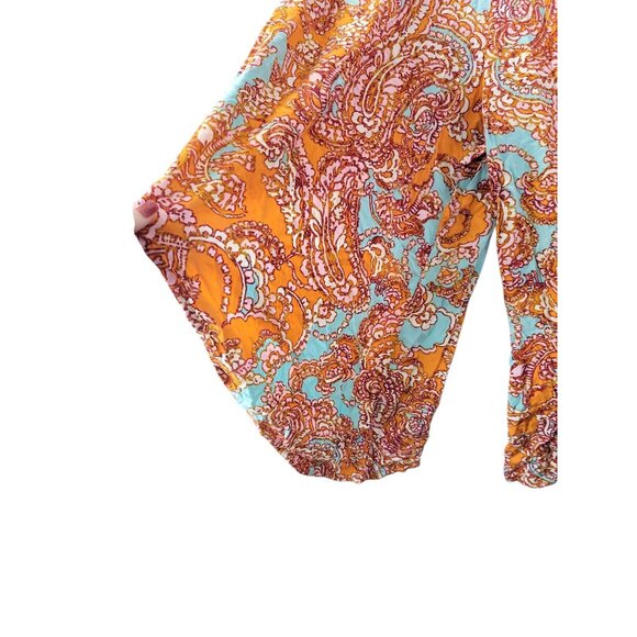 Boho Paisley Harem Jumpsuit Womens M Orange Blue Wide Leg Sleeveless Festival - Picture 3 of 8
